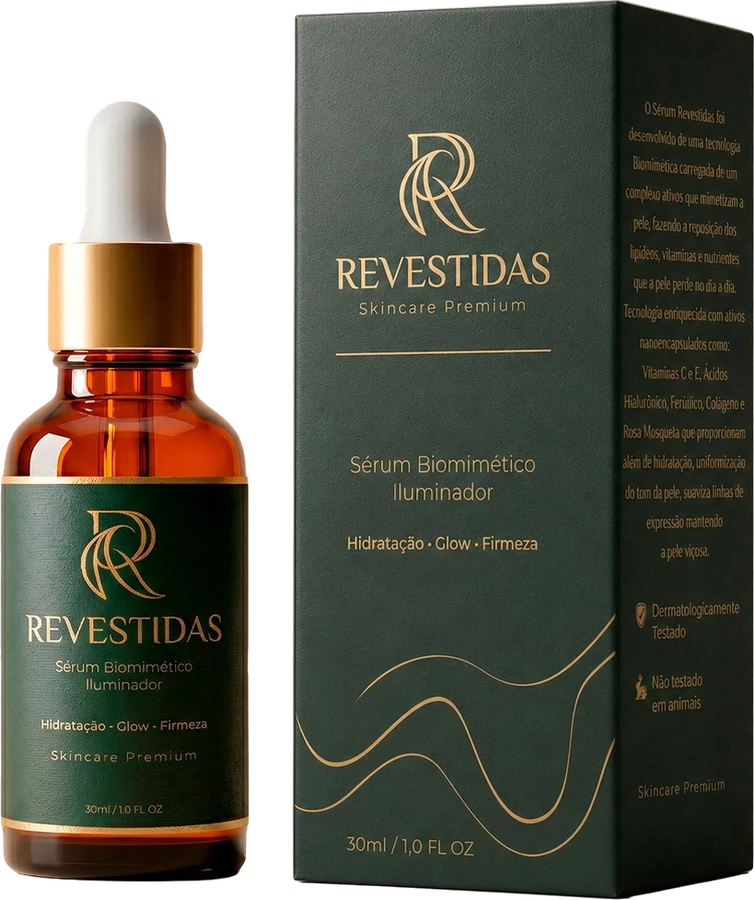 Sérum Biomimético Iluminador Revestidas, frasco de 30ml e cartucho